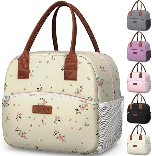 HOTOR Lunch Bag for Women & Men - Wear-Resistant Insulated Lunch Box with Large Capacity, Multi-Functional Cooler Bag for Office, Picnic, Blossom Beige, 12L, 12.20" x 6.30" x 10.20"