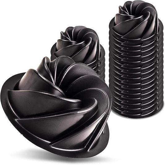 O'Creme Bakeable Plastic Mini Swirl Cake Pan, Baking Pan With Non-Stick Silicone, Reusable nonstick baking molds, Durable, Lightweight, Easy Storage for Baking and Much More - 25 QTY Pack