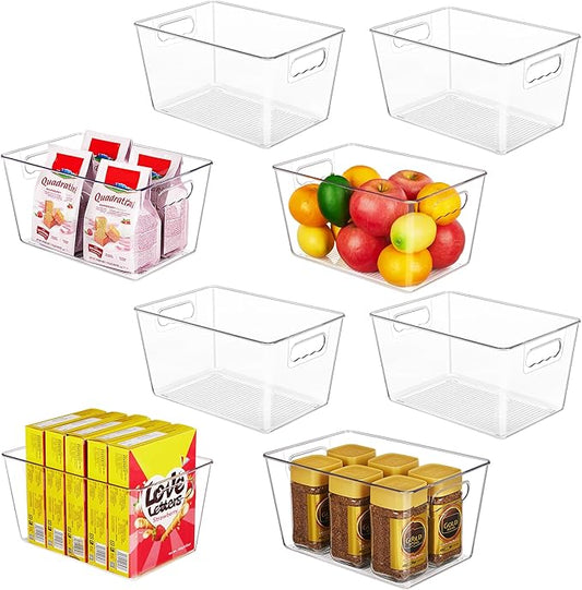 YIHONG 8 Pack Clear Pantry Organizer Bins,Plastic Storage Containers with Handle for Kitchen,Freezer,Cabinet,Closet,Bathroom Under Sink Organization
