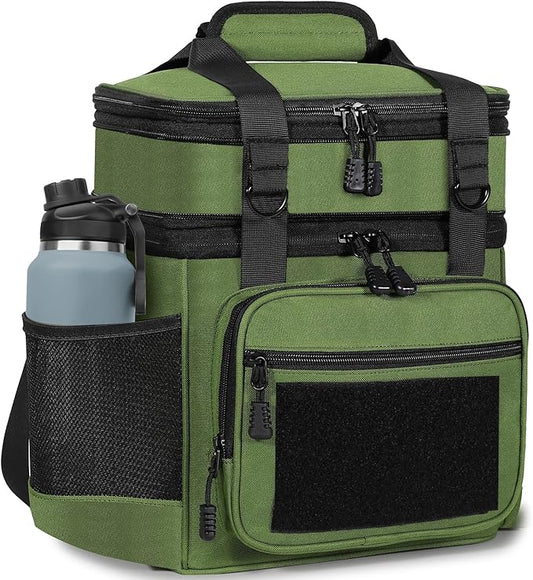 GLENKEY Tactical Lunch Box Cooler Bag - Expandable Insulated Lunch Bag for Men Women - Large Lunchbox for Adults Work Shifts Outdoor Trips Army Green 16L