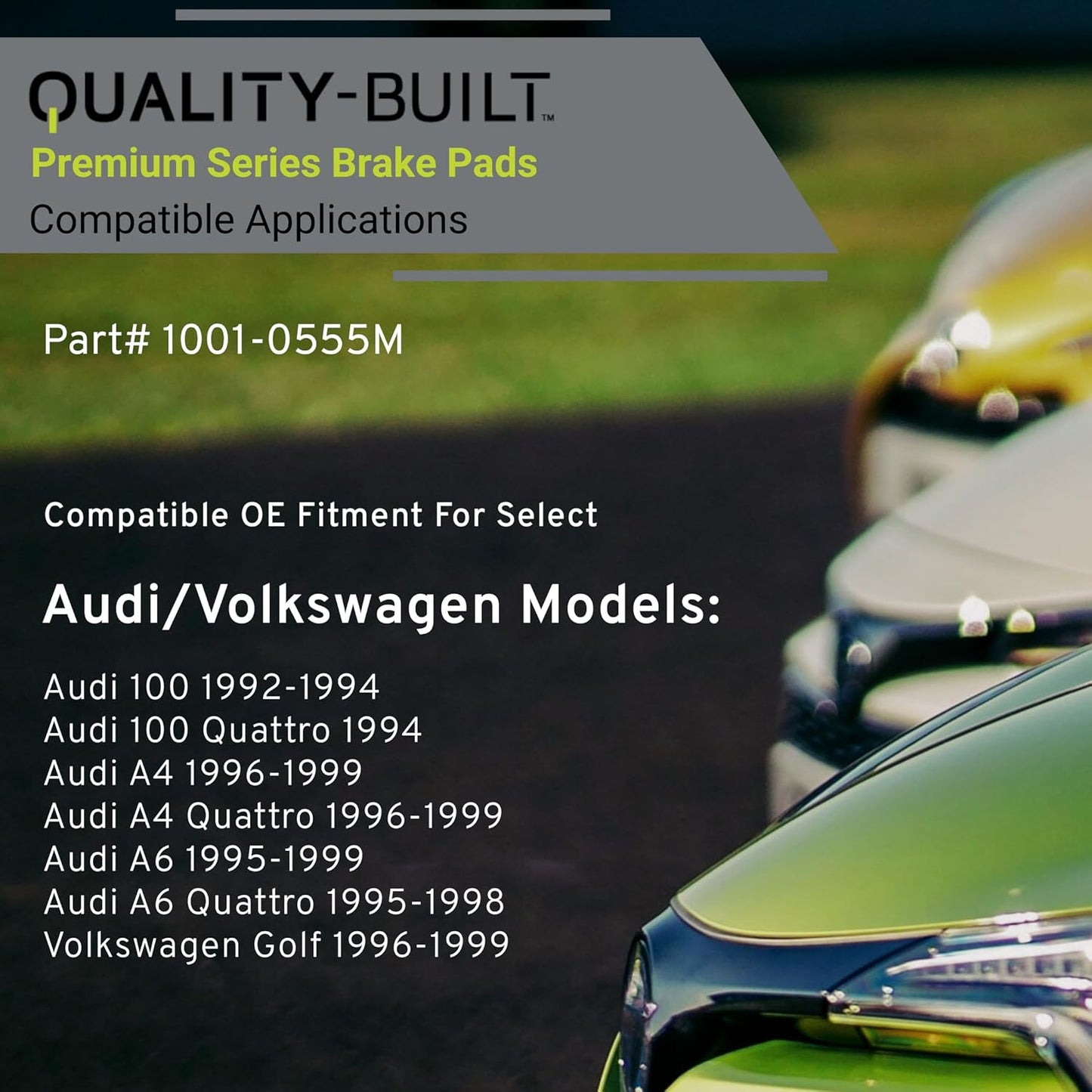 Premium Semi-Metallic Front Brake Pads (1001-0555M) Compatible with 1992-1999 Audi/Volkswagen (100/100 Quattro/A4/A4 Quattro/A6/A6 Quattro/Golf)