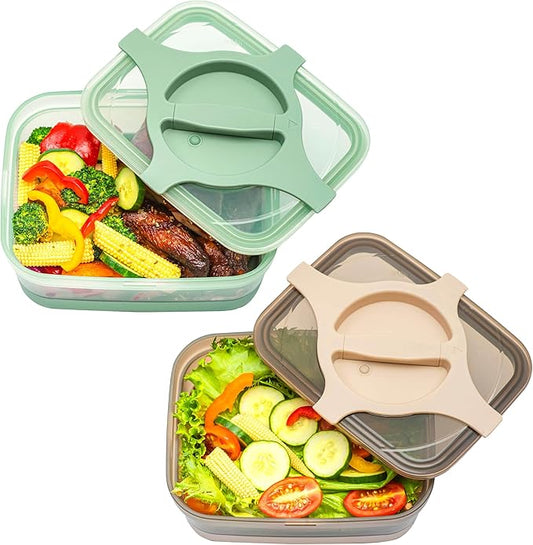 Adult Lunch Box Pack of 2 Leakproof Salad and Meal Prep 3 Cups 25.5oz Container Twistlock Lid Reusable Portable, Microwave and Dishwasher Safe BPA-Free For Work