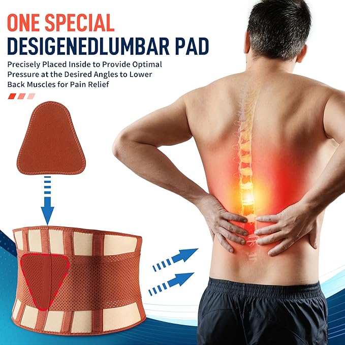 FEATOL Back Brace for Lower Back Pain, Breathable Back Support Belt for Women & Men with Lumbar Pad, Lumbar Support Belt for Heavy Lifting & Work, Scoliosis, Brown, 4XL (Circumference:63-68")
