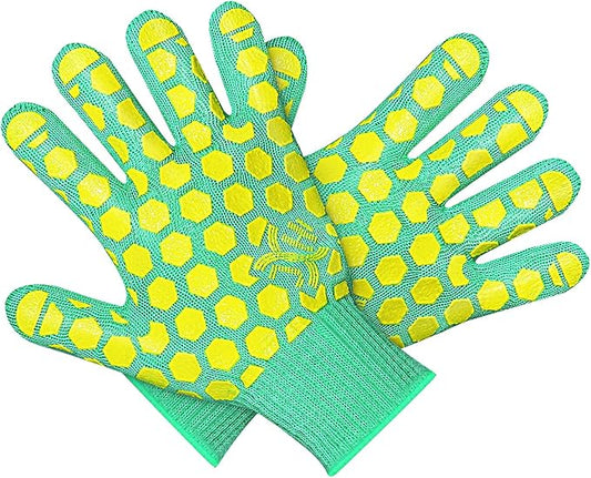 J H Heat Resistant Oven Glove: EN407 Certified 932 °F BBQ & Oven Mitts for Grlling, Baking, Kitchen, Camping,Fireplace Indoor&Outdoor 1 Pair