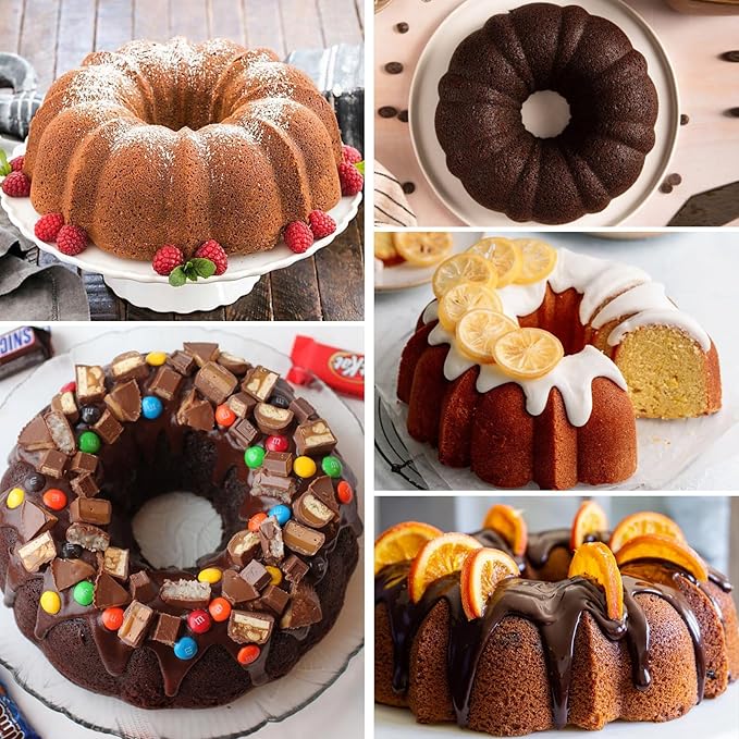 HUAKENER 10 Inch Fluted Cake Pan (2 Pack) - 12 Cups Nonstick Fluted Tube Pan, Large Size Silicone Baking Molds for Cake, Brownie, Cornbread