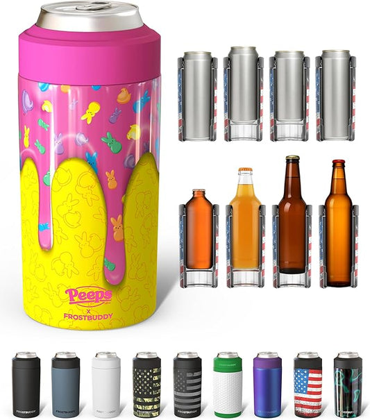 Frost Buddy Universal Can Cooler - Fits all - Stainless Steel Can Cooler for 12 oz & 16 oz Regular or Slim Cans & Bottles - Stainless Steel (Peeps Drip)
