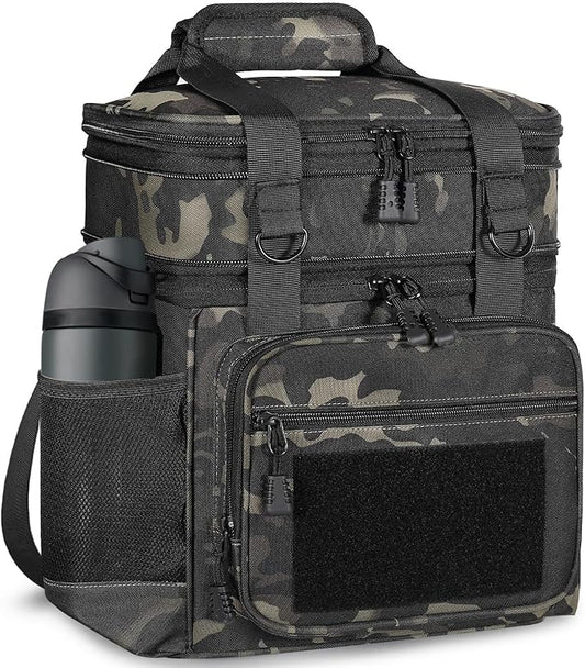 GLENKEY Tactical Lunch Box Cooler Bag - Expandable Insulated Lunch Bag for Men Women - Large Lunchbox for Adults Work Shifts Outdoor Trips Black Camo 16L