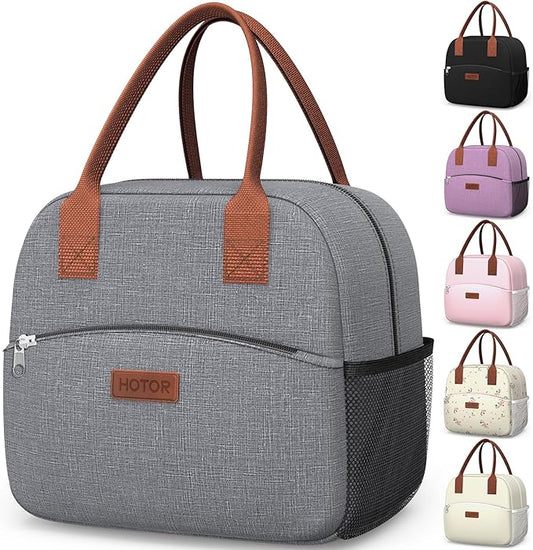 HOTOR Lunch Bag for Women & Men - Wear-Resistant Insulated Lunch Box with Large Capacity, Multi-Functional Cooler Bag for Office, Picnic, Grey, 12L, 12.20" x 6.30" x 10.20"