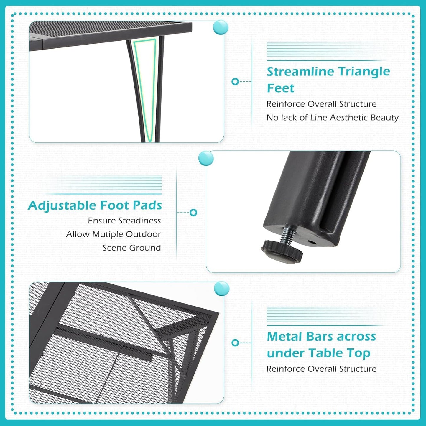AECOJOY39.4 Outdoor Patio Dining Table and Chairs Set for 4, Square Metal Patio Table with 1.6" Umbrella Hole, All-Weather Resistant Outdoor Furniture Table Set for Patio, Backyard, Garden, Poolside