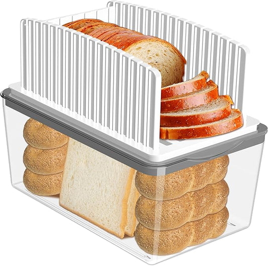 Kiss Core Upgrade Bread Slicer for Homemade Bread with Bread Box, Bread Slicing Guide Adjustable Width, Foldable and Compact Cutting Guide with Crumb Tray, Suitability for Homemade Bread, Bagels,Cakes