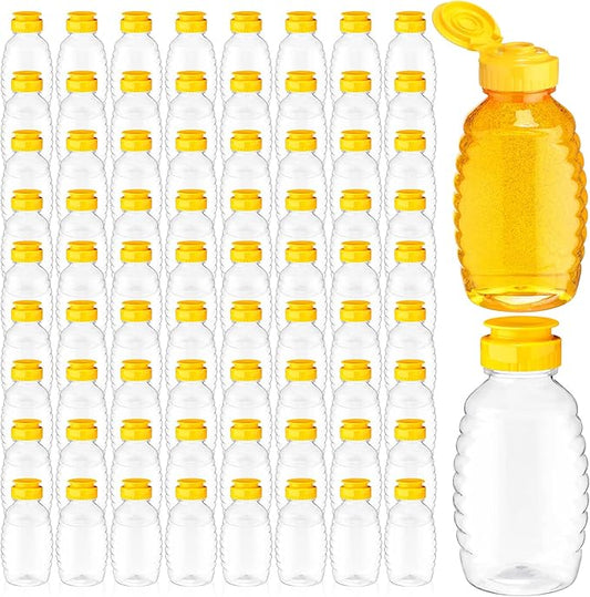 Didaey 72 Pack 16 oz Plastic Honey Bottles Clear Refillable Squeeze Honey Container Empty Honey Jars Honey Dispenser with Flip Top Lid Plastic Squeeze Bottles for Sauces Syrup Storing and Dispensing