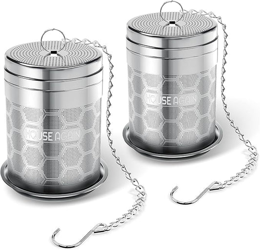 House Again 2 Pack Large Tea Infusers, Extra Fine Mesh Tea Strainers for Loose Tea, Slim Lid & 304 Stainless Steel, Filter Bags Diffusers, Loose Leaf Tea Steeper for Brew Tea Spices & Seasonings