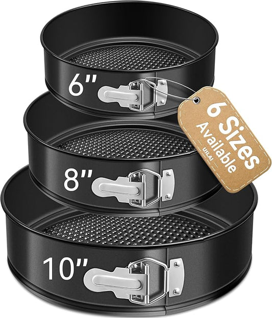 USLAI Springform Pan, 6+8+10 Inch Nonstick Cheesecake Pan with Removable Bottom, Easy to Clean, Ideal for Baking Cakes, Pies and Quiches - Set of 3