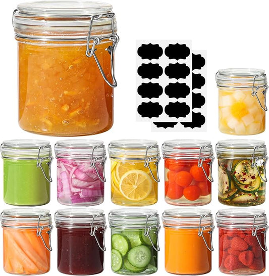 ComSaf 8oz Glass Jars with Airtight Lids (Value Pack of 12), Bulk Cylindrical Jelly Jars for Complete Pantry Organization, 240ml Small Canisters for Sourdough Discard, Spices, Crafts & More