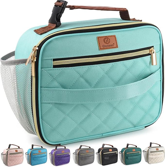 Genteen Lunch Box for Men Women Adults Kids - Insulated LunchBox Reusable, Zip Closure & Buckle Handle, Portable Cooler for Work, School, Travel (Light Green)