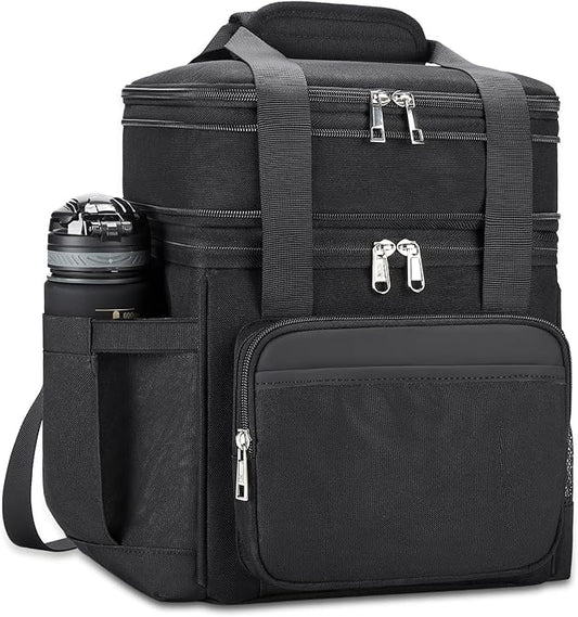 holuxer Insulated Lunch Bag & Lunch Box for Men - Double Deck Reusable Lunch Bag for Women Tote Cooler Bag Leakproof Soft Expandable - Extra Large Lunchbox for Work/Adult/Picnic/Outdoor (Black，22L)