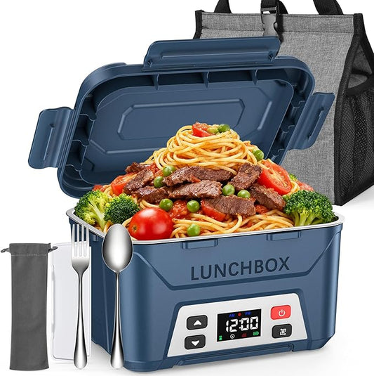 EAST OAK Heated Lunch Box for Men, Electric Lunch Box for Adults, 5.5 Cups Cordless Portable Food Warmer, Rechargeable Self Heating Food Heater with Memory Function, Automatic Keep Warm(Navy Blue)