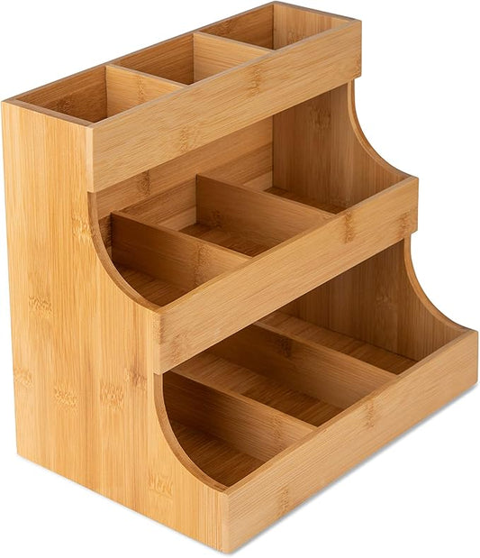 Theodore Tea Bag Organizer – Wooden Tea Organizer and Storage for Home, Kitchen, Office – 180 Tea Bag Holder - Vertical Display Tea Box. Also for Coffee Pods, Sugar, Sweeteners and Creamers.