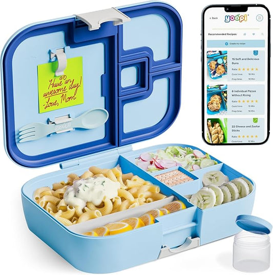 YOOPI Lunch Boxes for Kids–Toddler Bento Box with 4 Leakproof Compartment Food Bentobox Container,Lunch Box for School with Lunchbox Containers, Lightweight Sandwich Box & Snack Box (Light Blue)