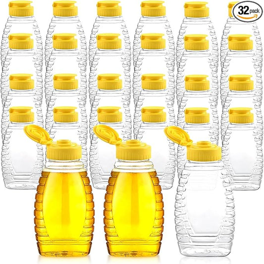 8.8 oz Clear Honey Bottles Bulk, 32 Pcs Squeeze Honey Jar with Flip Lid Empty Refillable Honey Container Leakproof Honey Squeeze Bottle for Storing and Dispensing
