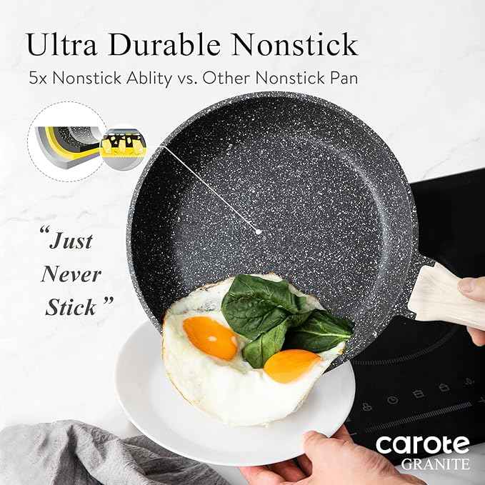 CAROTE 14Pcs Pots and Pans Set Non Stick, Cookware Sets Induction Cookware Granite Cooking Set with Frying Pans, Saucepans, Saute Pan, Extra Large Casserole