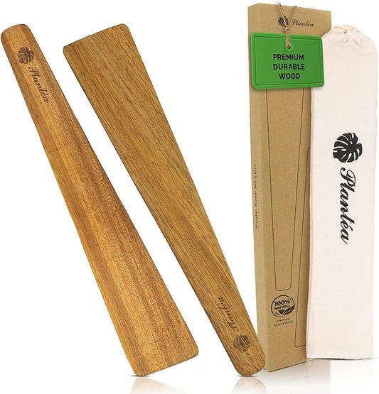 12 Inch Acacia Wood Spatula for Cast Iron, Small Wooden Flipper, Egg Scraper, Flat Turner, Multipurpose Cooking Utensil, Set of 2 Spatulas for Flipping, Scraping, Serving & Turning