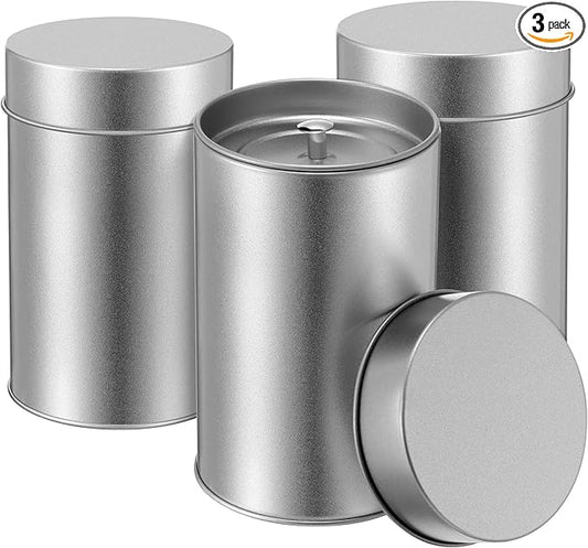 Zopeal 3 Pack Tea Tin Canister with Airtight Double Lids 12 oz Can Box Canister for Loose Leaf Tea Storage Bag Container Portable Small Kitchen for Coffee Sugar Pantry Camping, Silver