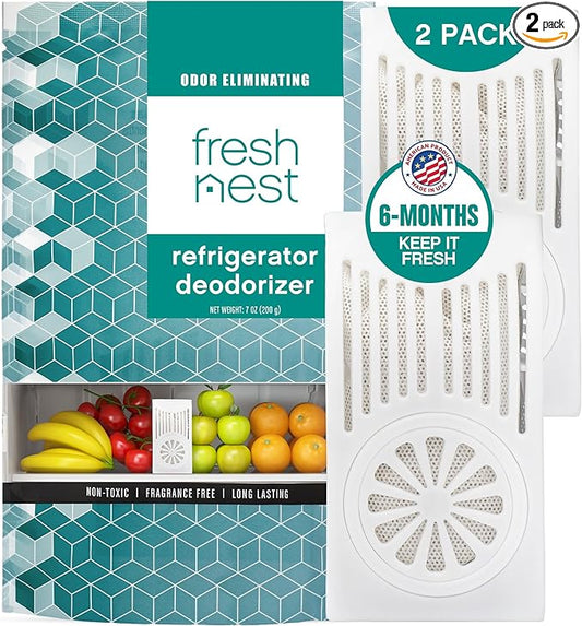 Refrigerator Deodorizer with Zeolites (2-Pack) - Odor Eliminator for Fridge & Freezer - Outshines Baking Soda and Bamboo Charcoal Bags - Long-Lasting, & Safe