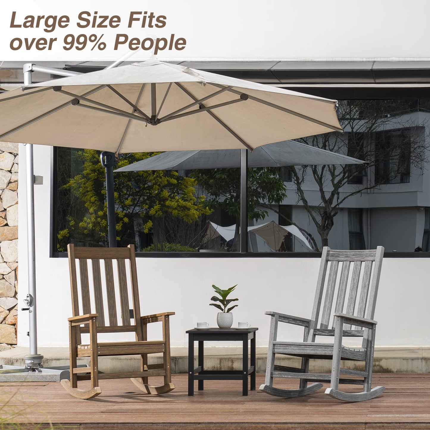 ACUEL Outdoor Rocking Chair Set of 2, HDPE Oversized Patio Rocking Chairs, Weather Resistant, 350lbs Heavy Duty Porch Rocker with High Back for Backyard, Fire Pit, Garden and Indoor (Bright Brown)
