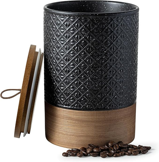 Miamolo Large Jar with Lid, Ceramic Coffee Container with Airtight Lids, Food Storage Containers, Kitchen Canisters for Countertop Coffee Bar Accessories Weeding Gift - Black & 64 fl.oz