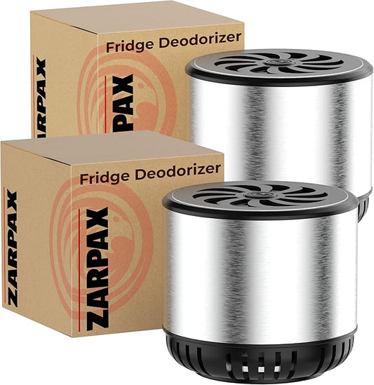 ZARPAX Refrigerator Deodorizer - Double Pack - Fridge Smell Eliminator Lasts for 10 Years -18ft3 Capacity Strong Fridge Odor Absorber, Eliminator & Air Purifier - More Effective Than Baking Soda
