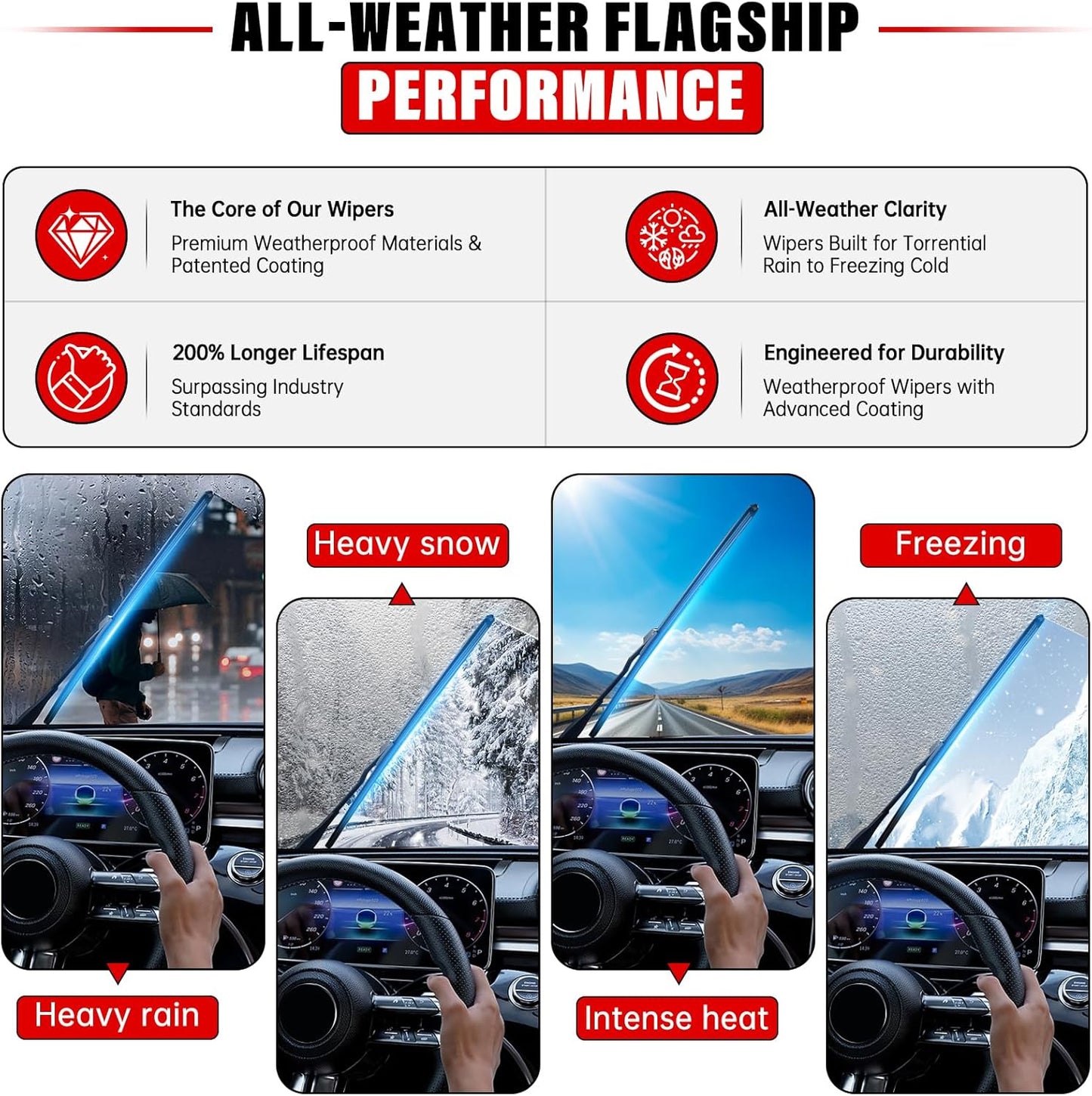 Windshield Wiper Blades Replacement for 2009-2017 Ford Fiesta Original Factory Quality Front Rear Wipers Blade Set for My Car - 26" 15" 12" (Pack of 3)