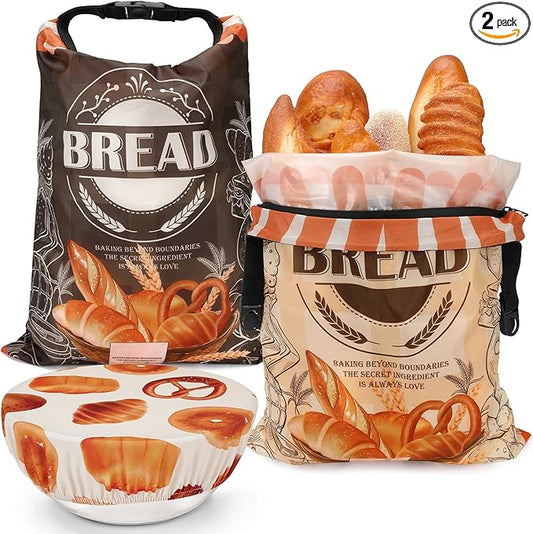 2 Pack Reusable Bread Bags for Homemade Bread, 17"×13" Sourdough Bread Storage Bags with Bowl Cover - Keep Loaf Fresh and Easy to Wash(Loaf Bread Style)