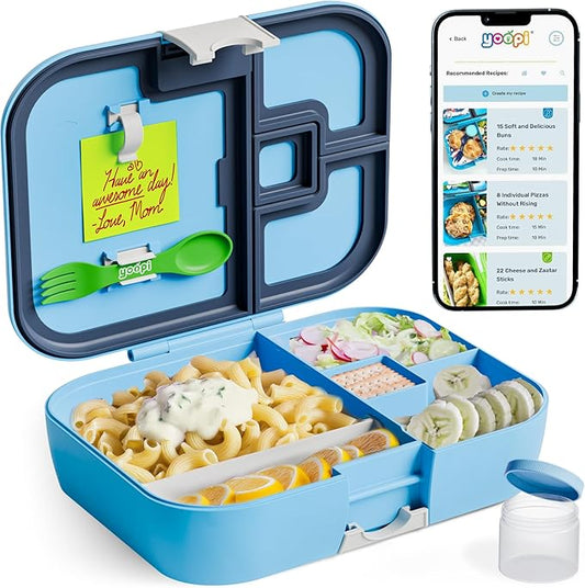YOOPI Lunch Boxes for Kids–Toddler Bento Box with 4 Leakproof Compartment Food Bentobox Container,Lunch Box for School with Lunchbox Containers, Lightweight Sandwich Box & Snack Box (Sky Blue)