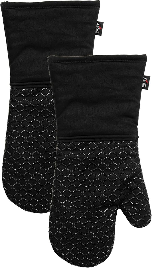 All-Clad Premium Ogee Silicone Printed Oven Mitt: Heat Resistant to 500 Degrees - 100% Cotton and Silicone, 14"x7" Oven Mitt for Kitchen and Barbeque, 2-Pack, Black