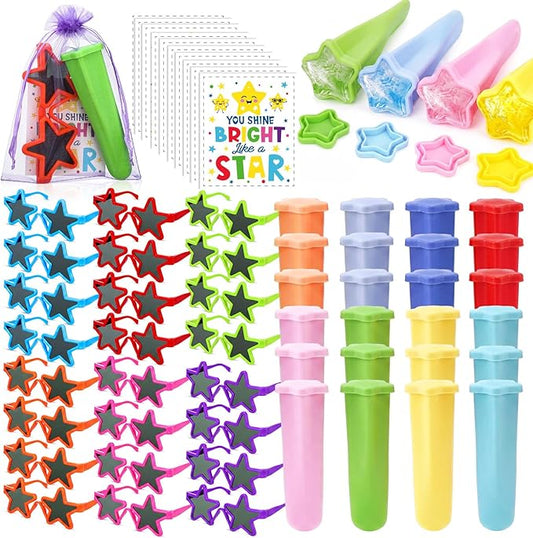 JellyArch 96 Pcs Kids Star Sunglasses Silicone Ice Pop Molds bulk with Inspirational Cards Set Reusable Handheld Ice Pop Yogurt Sticks Summer Party Favor End of the Year Students Gifts from Teacher