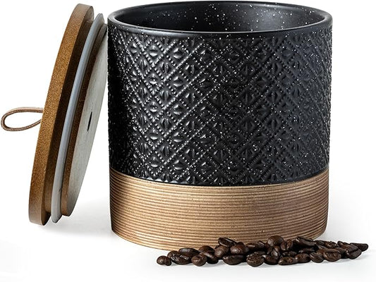 Miamolo Coffee Storage Containers with Lids, Ceramic Coffee Container Kitchen Jars with Airtight Lid for Candy Spice Sugar Tea Bag, Decorative Kitchen Canisters for Countertop, Black & 42 fl.oz