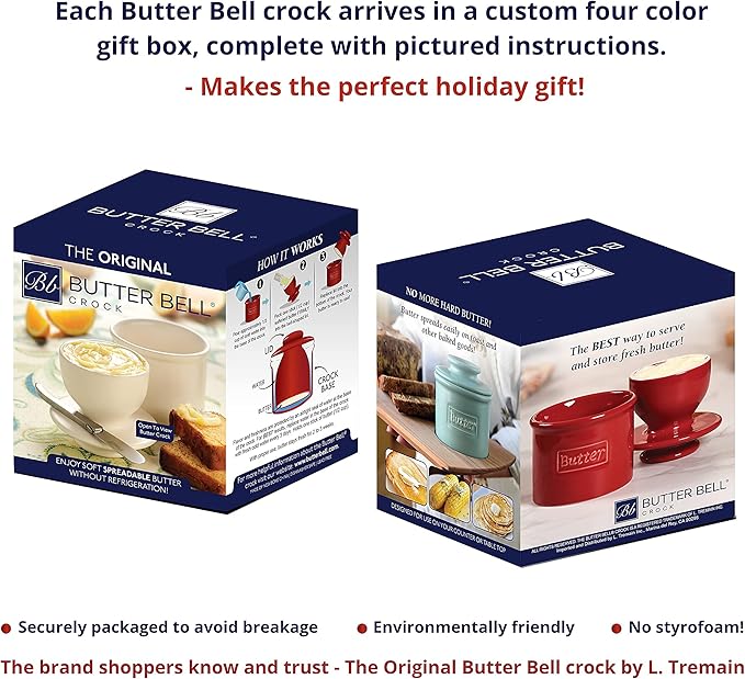 Butter Bell - The Original Butter Bell crock by L Tremain, a Countertop French Ceramic Butter Dish Keeper for Spreadable Butter, Café Retro Collection, Maraschino Red, Glossy Finish