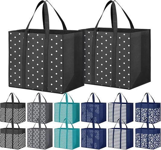Fab totes 14 Pack Reusable Grocery Bags 35L Large Capacity Waterproof Tote Bags for Shopping and Picnic with Sturdy Handles