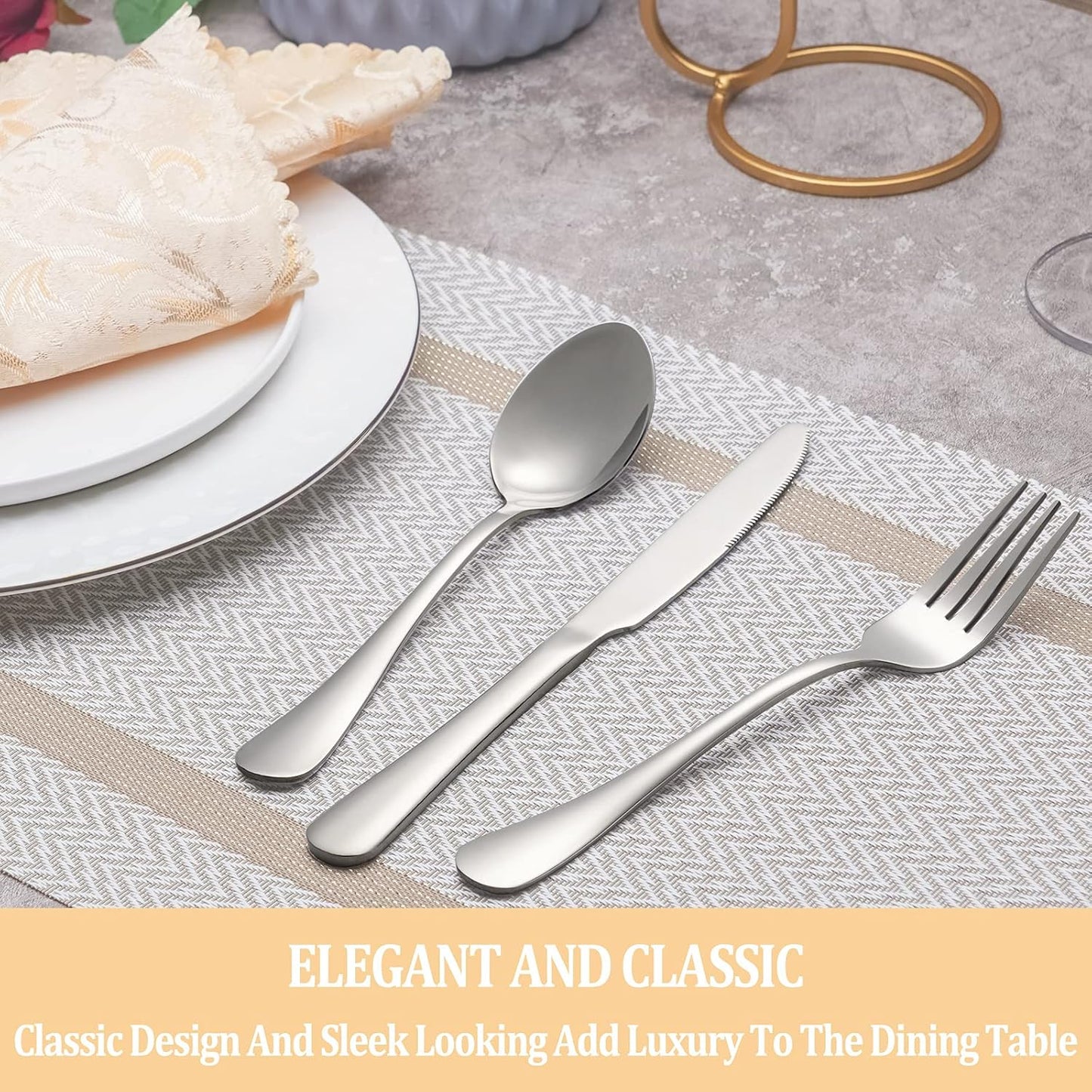 40 Piece Silverware Set Service for 8,Premium Stainless Steel Flatware Set,Mirror Polished Cutlery Utensil Set,Durable Home Kitchen Eating Tableware Set,Include Fork Knife Spoon Set,Dishwasher Safe