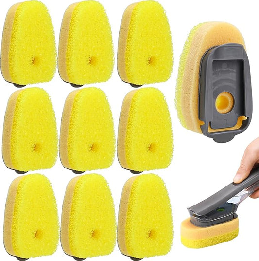 Sponge Dishwand Brush Refills for Scotch-Brite Dishwand - 10 Pack Dish Soap Non-Scratch Brush Refills for Nonstick Pots and Pans, Glass & Tubs (Yellow)