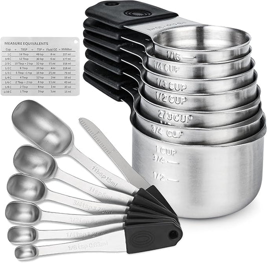 Smithcraft Magnetic Measuring Cups & Spoons Set 15, Stainless Steel Measuring Cups and Spoons Set, Heavy Duty Metal Measuring Cup & Spoon with Leveler & Measure Equivalents for Cooking & Baking