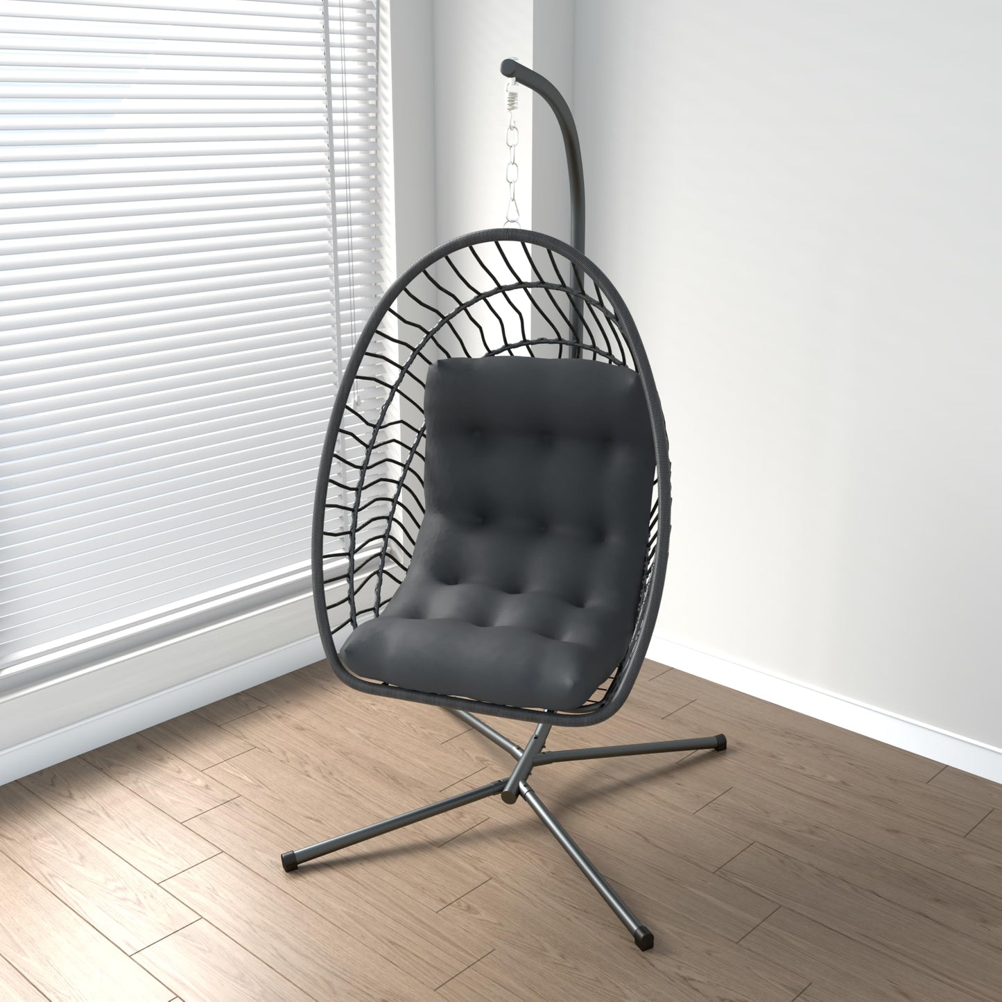 Kingdura Hanging Egg Chair with Stand Indoor Outdoor, Foldable Rattan Wicker Hammock Egg Swing Chair for Bedroom Porch Patio Garden, Thickened Cushion, 350LBS Capacity, Heavy Duty Frame