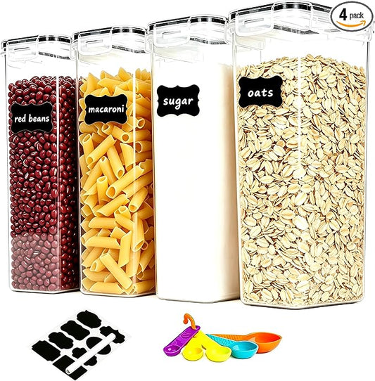 2.8L Airtight Food Storage Containers Set - Cereal Storage Containers for Kitchen Storage & Organisation with Lids & BPA Free Pantry Storage Containers Organiser（4 Pack）