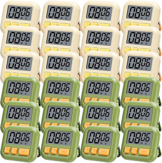 Weewooday 24 Pcs Digital Kitchen Timer Magnetic Timer Bulk On/Off Switch Minute Second Count up Countdown Loud Alarm for Exercise Cook Baking (Candy Green,Eggshell Yellow)