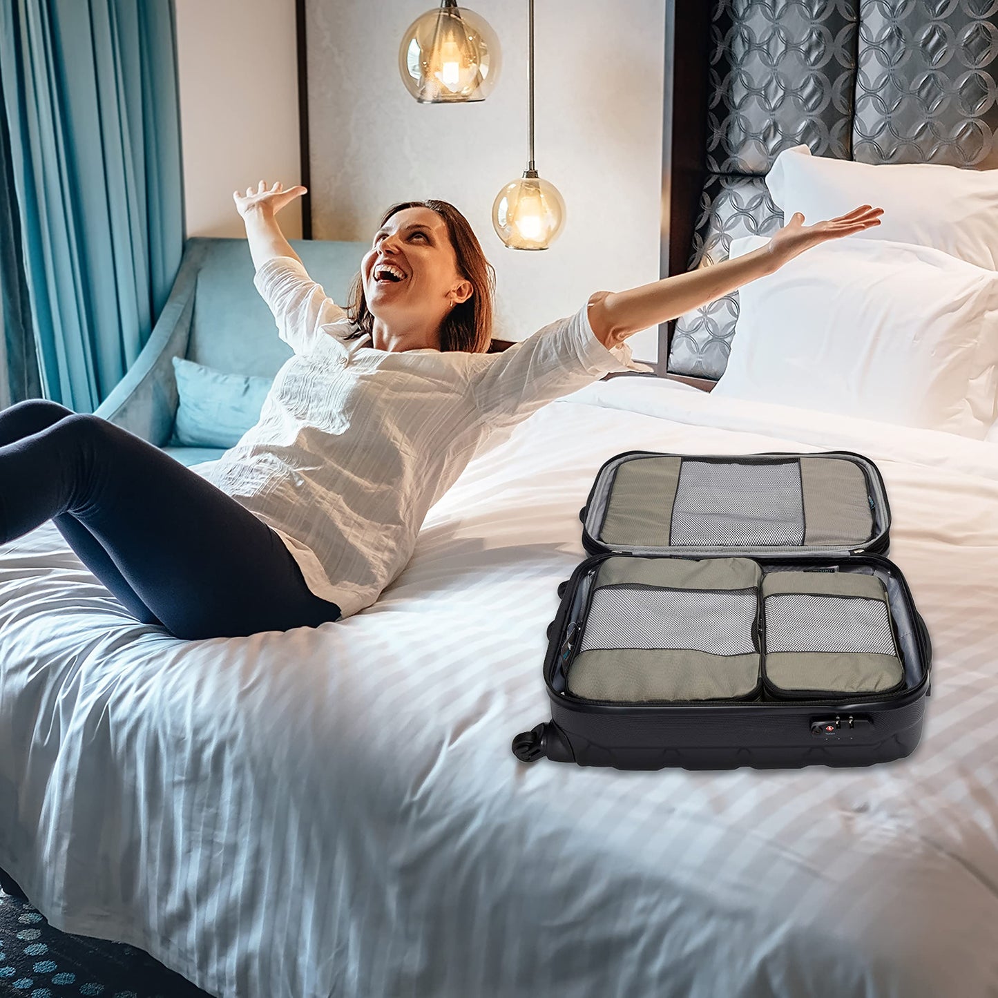 TravelWise Packing Cube System - Durable 5 Piece Weekender Plus Set (Silver)