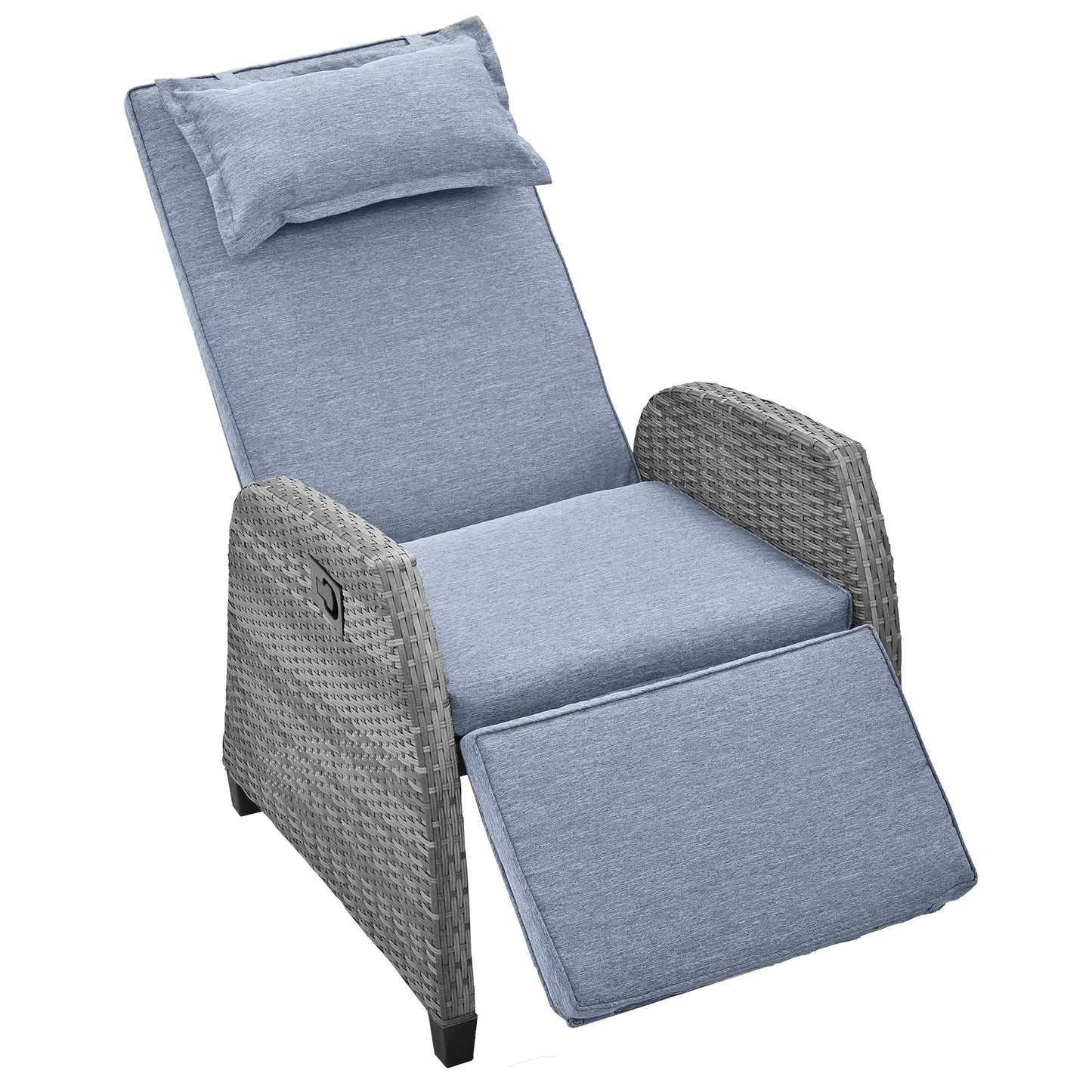 QKFF Outdoor Recliners Chair Set of 2 for Patio with Wicker Coffee Table, Comfort Cushion, Adjustable Angle Weatherproof Reclining Chairs for Courtyard, Swimming Pool, Balcony (Grey)