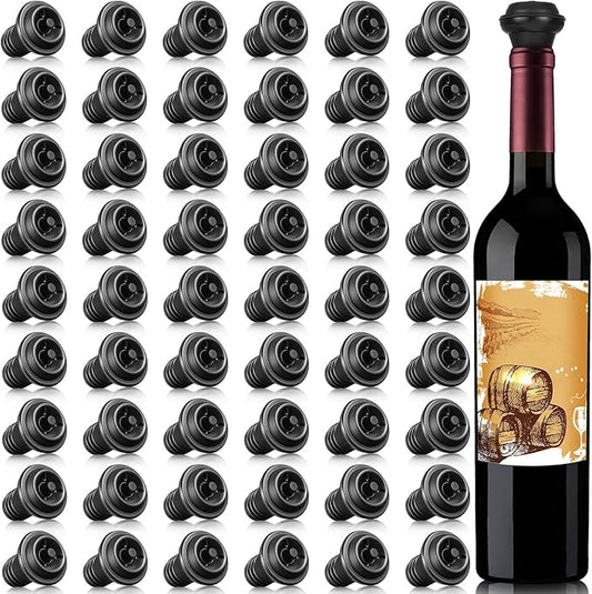 Honoson 60 Pieces Wine Stopper Silicone Resealable Pump Vacuum Saver Practical for Kitchen Supplies Bottle Tools (Black)