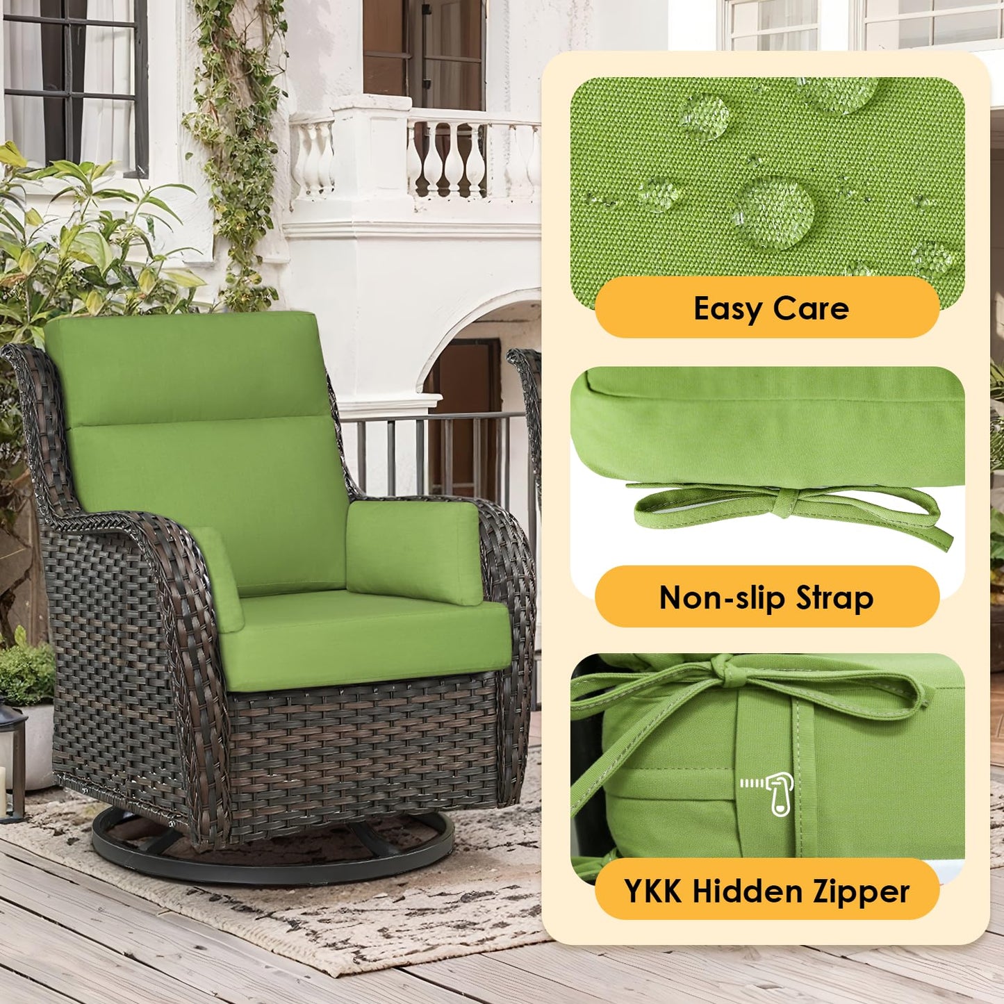 Supdurplus Sunbrella Outdoor High Back Chair Cushion, 2 Pack 48 x 24 inches Patio Chair Cushions Water Repellent Rocking Cushions Indoor Furniture Seat Pad with 2 Pillows, Canvas Ginkgo