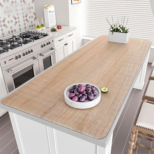 Zhehao Silicone Mat, 47.2'' x 23.6'' Wood Grain Nonslip Heat Resistant Kitchen Countertop Protector Mat, Waterproof Table Protector Cover for Baking, Crafting, Dough Rolling